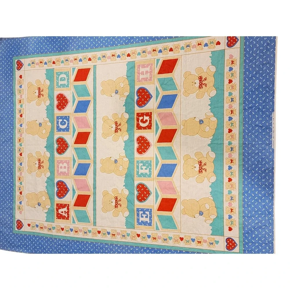 Vintage Teddy Bear ABC Blocks Hearts‎ Baby Thin Blanket Nursery Decor #1